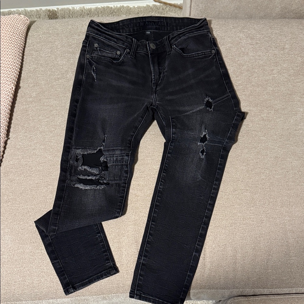 American Eagle Outfitters Black Ripped Skinny Jeans